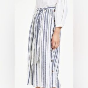 Zara Striped Linen Midi Skirt SZ XS